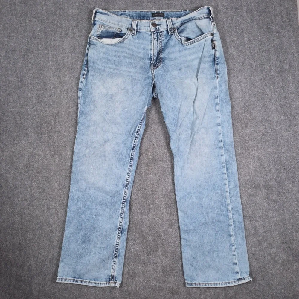 Silver Jeans Co Grayson Jeans Mens 36x30 Light Blue Acid Wash Straight